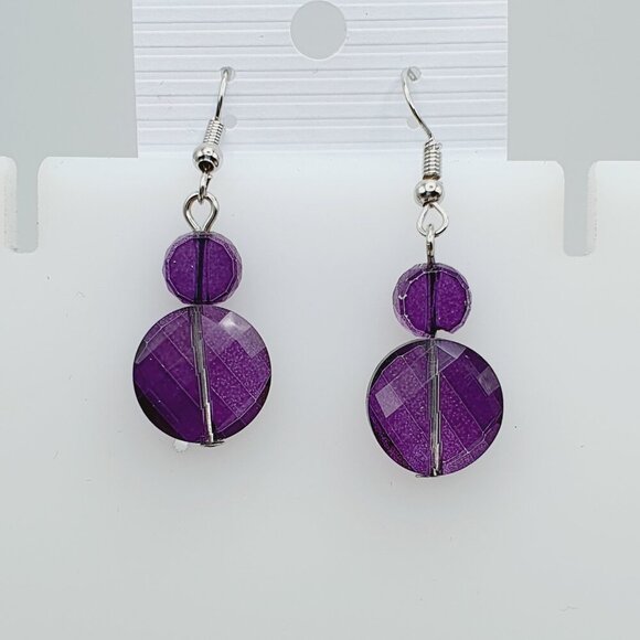 Deep Amethyst Crystal Dangle Earrings, AZFA1173 - Picture 1 of 8